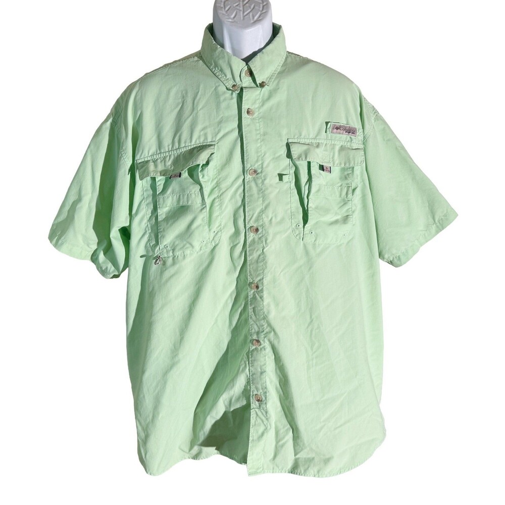 COLUMBIA Men's Short Sleeve Button Down Vented Fishing Short Green XL